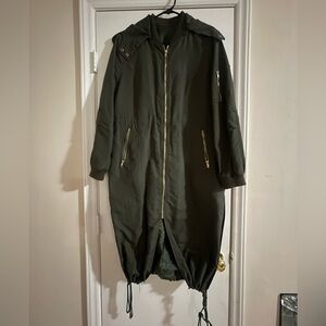 Olive Green Long Hooded Anorak Coat